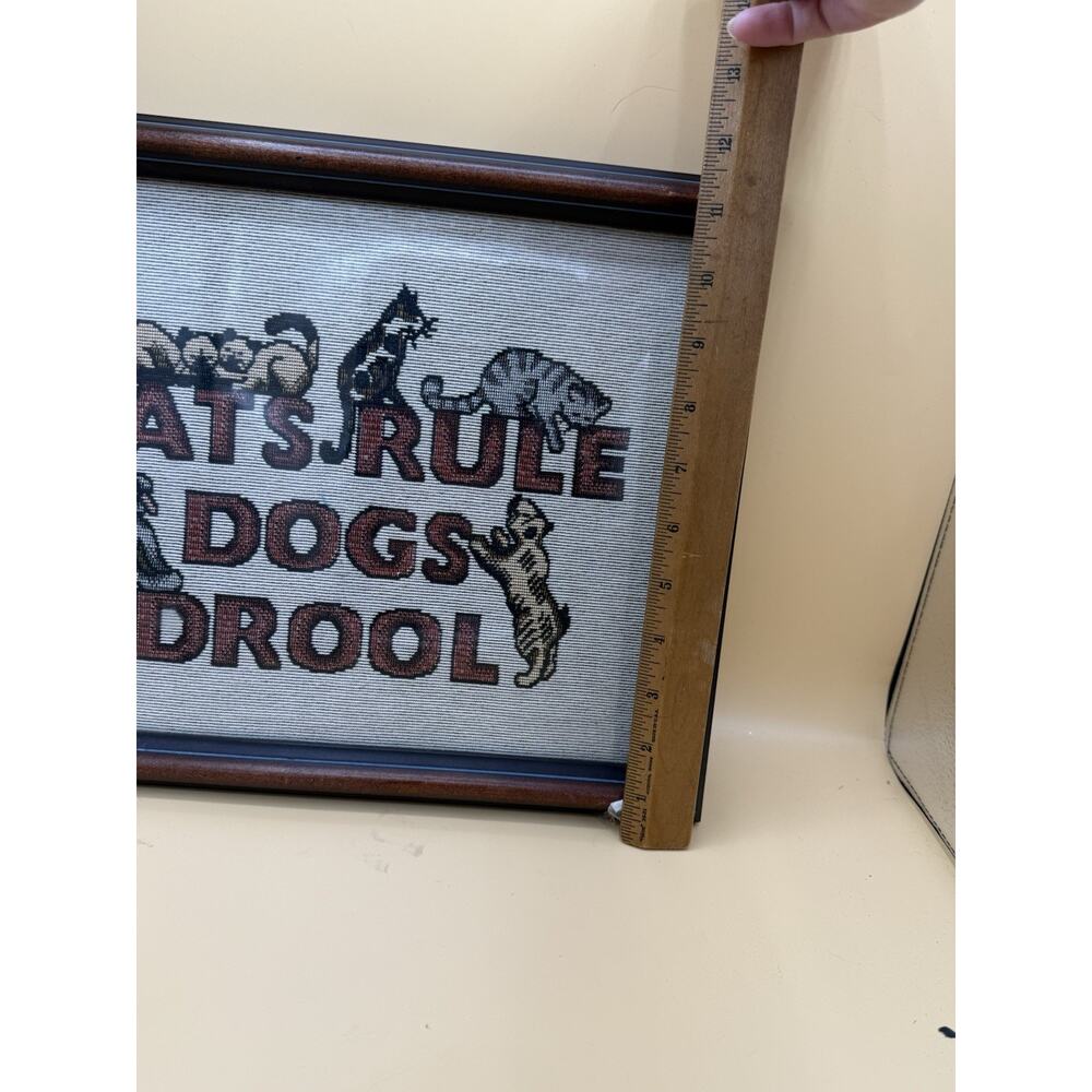 Cats Rule Dogs Drool Framed Cross Stitch Needlepoint Wall Art Cat Lover Decor - Picture 3 of 4